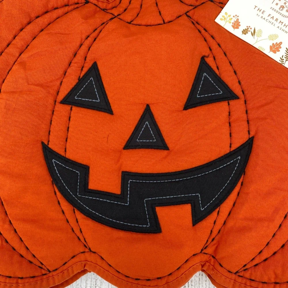 Rachel Ashwell Placemats (4) Orange Pumpkin Jack O Lantern Halloween Quilted